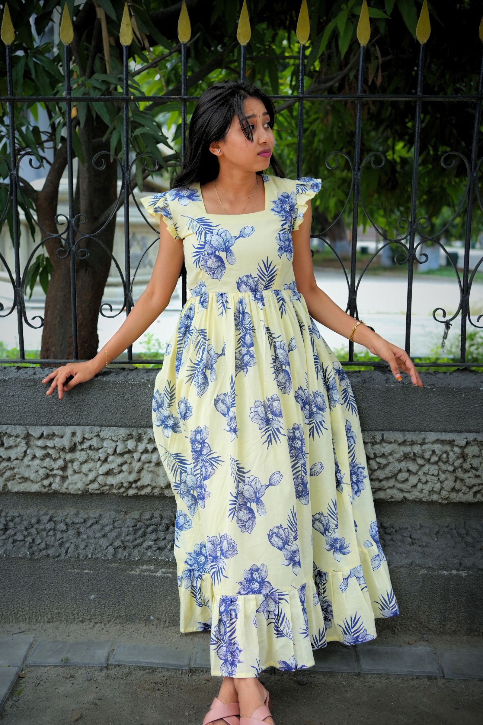 Buttercup Yellow Cotton Maxi – Floral Dress M-36 Buttercup Yellow Cotton Maxi – Floral Dress M-36