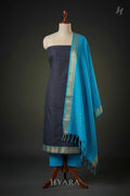 Rani Midnight Blue Mangalagiri Pure Handloom Cotton Unstitched Fabric