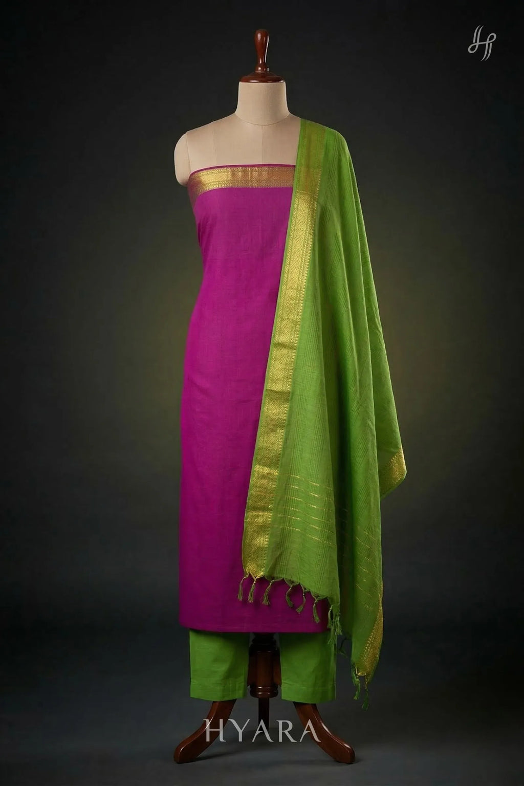 Oviya Mangalagiri Magenta Pink Handloom Cotton Unstitched Fabric