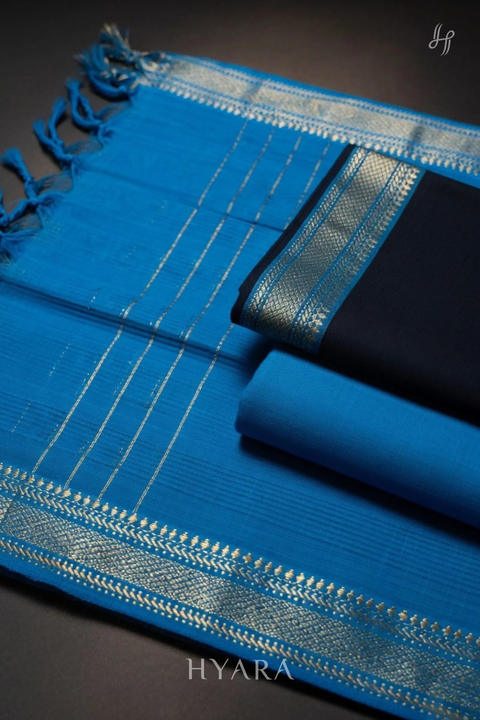 Rani Midnight Blue Mangalagiri Pure Handloom Cotton Unstitched Fabric