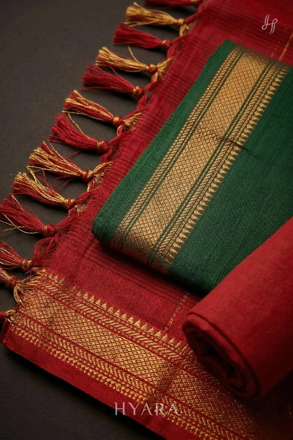 Sara Bottle Green Mangalagiri Handloom Cotton Unstitched Fabric Set