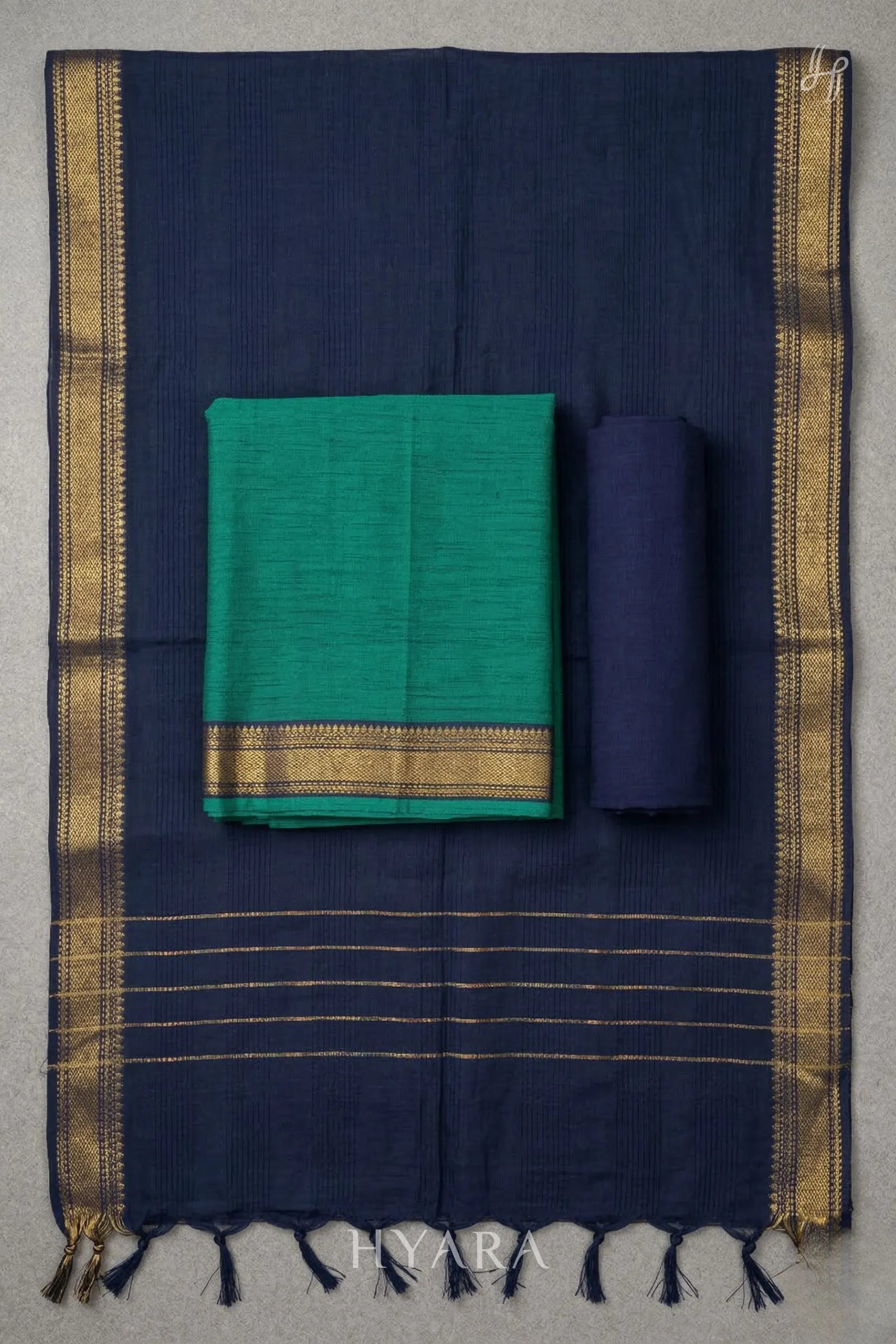 Tharani - Teal Green Mangalagiri Pure Handloom Cotton Unstitched Fabric