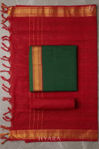 Sara Bottle Green Mangalagiri Handloom Cotton Unstitched Fabric Set