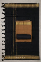 Arasi Brown Mangalagiri Pure Handloom Cotton Unstitched Fabric