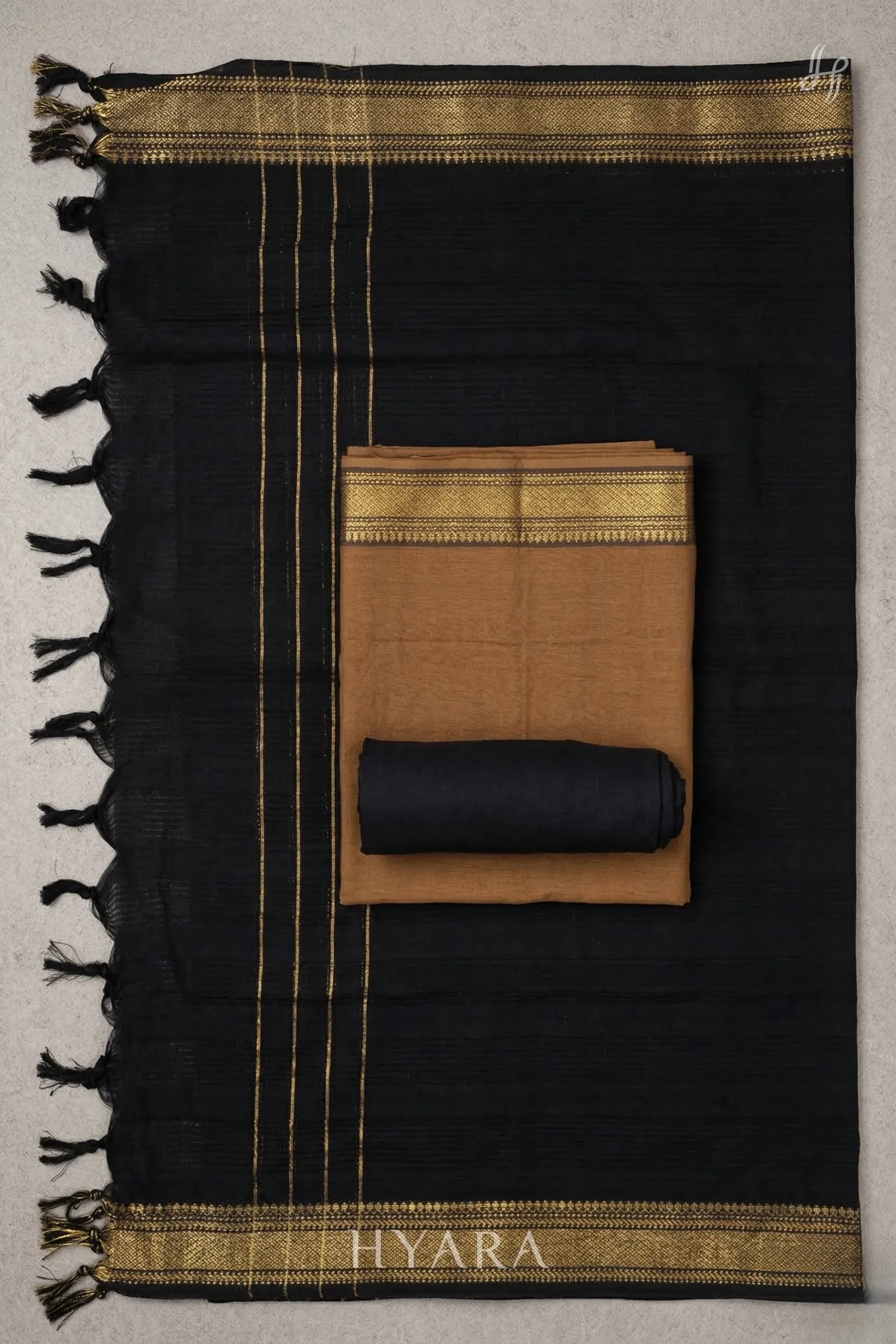 Arasi Brown Mangalagiri Pure Handloom Cotton Unstitched Fabric