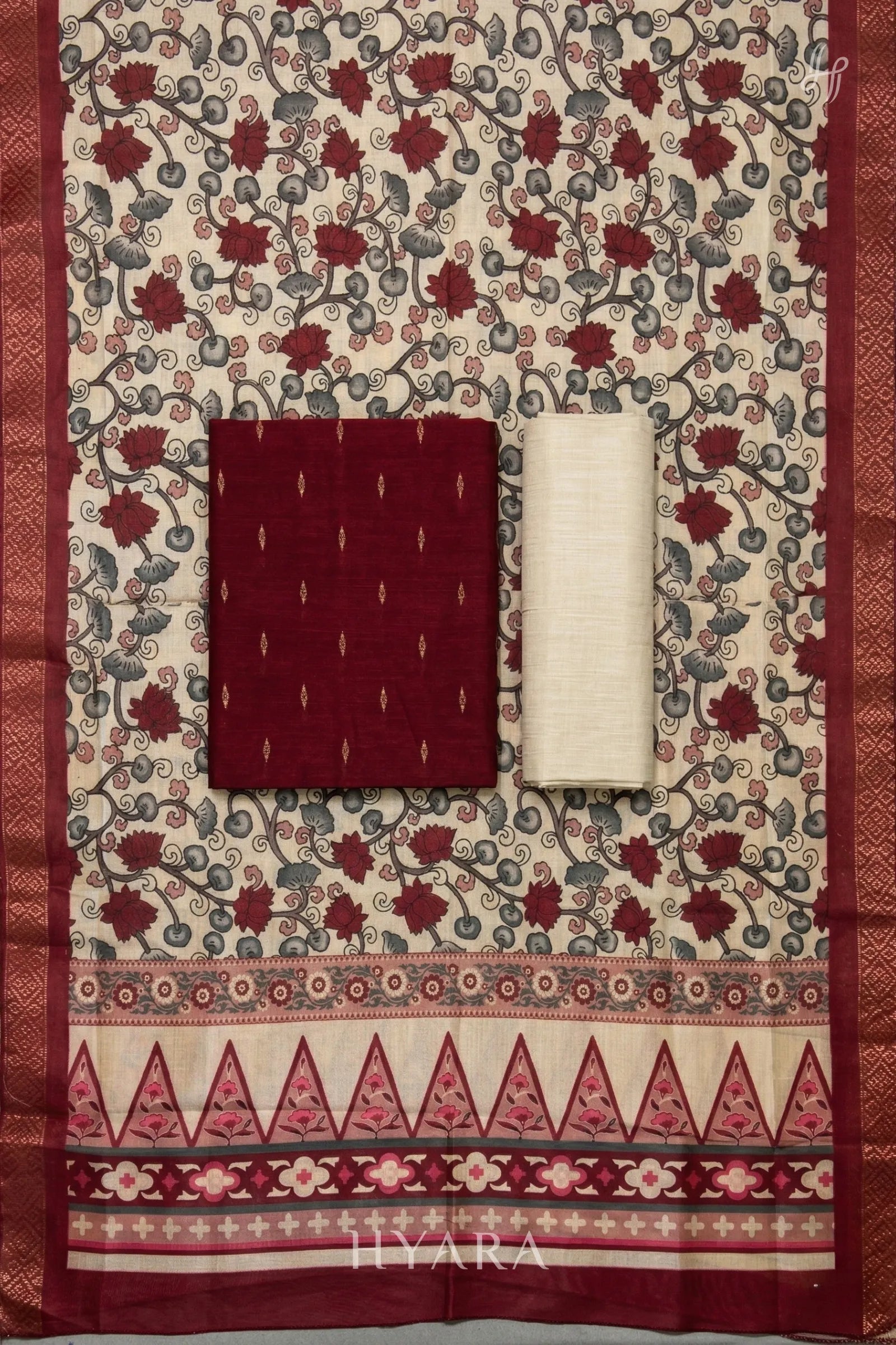 Maya Wine Red Raw Silk Cotton Unstitched Fabric