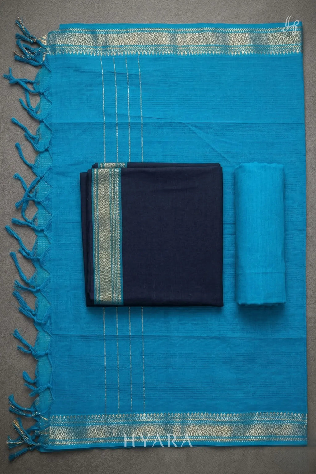 Rani Midnight Blue Mangalagiri Pure Handloom Cotton Unstitched Fabric