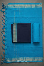 Rani Midnight Blue Mangalagiri Pure Handloom Cotton Unstitched Fabric