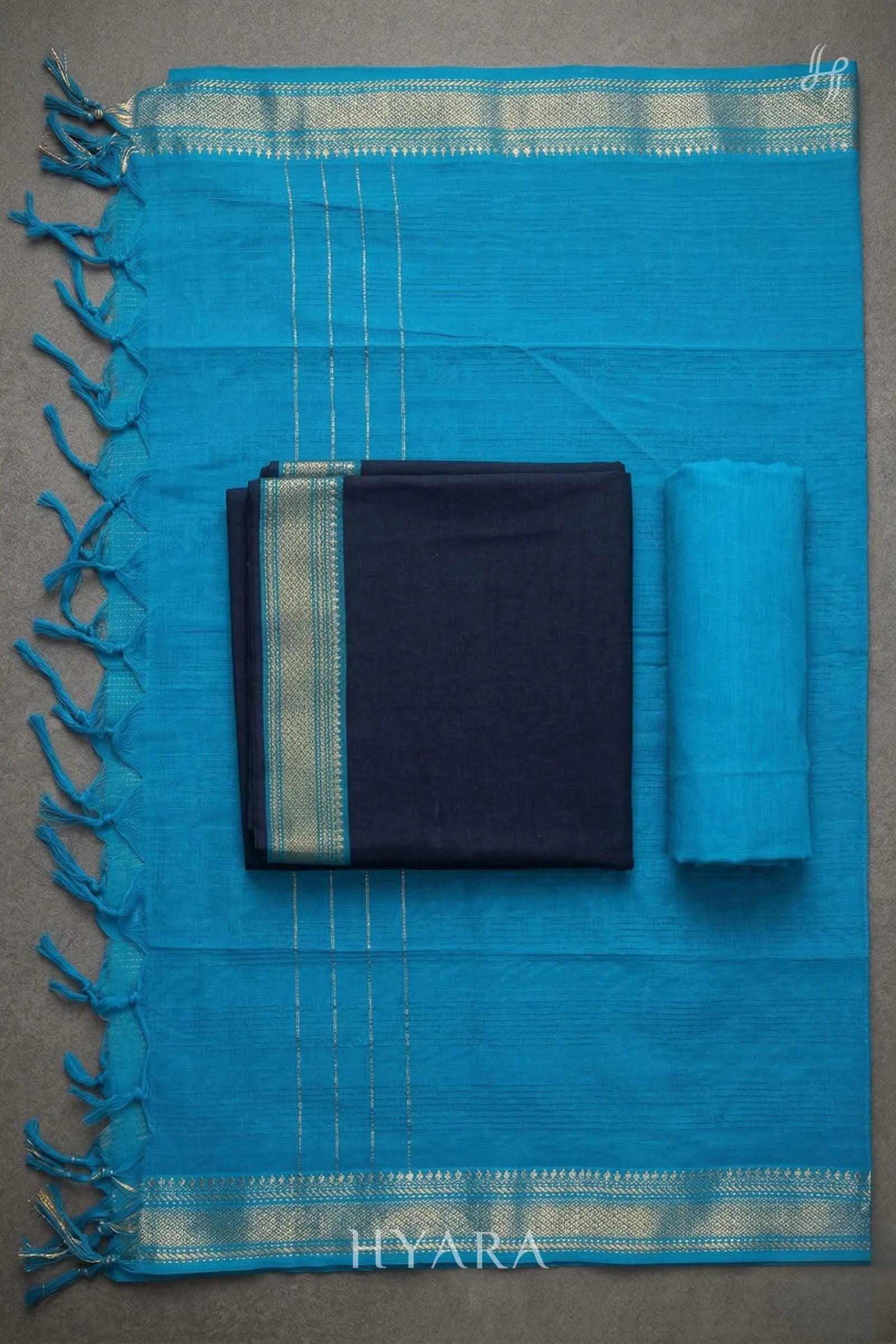 Rani Midnight Blue Mangalagiri Pure Handloom Cotton Unstitched Fabric