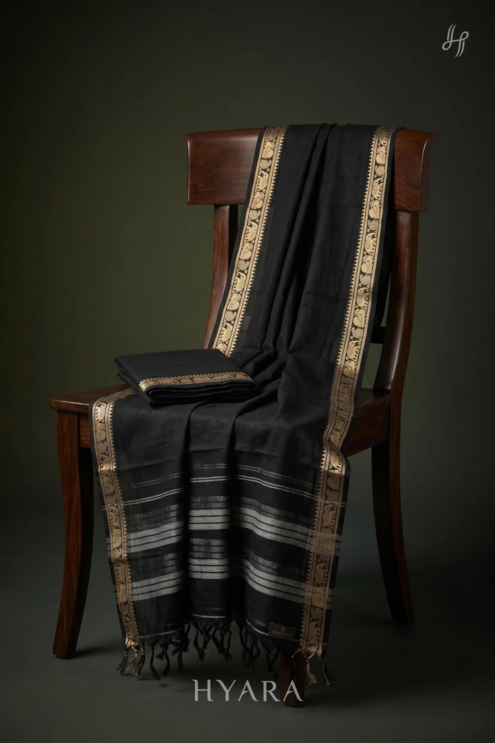 Kaajal – Black & Gold Narayanpet Unstitched Fabric Set