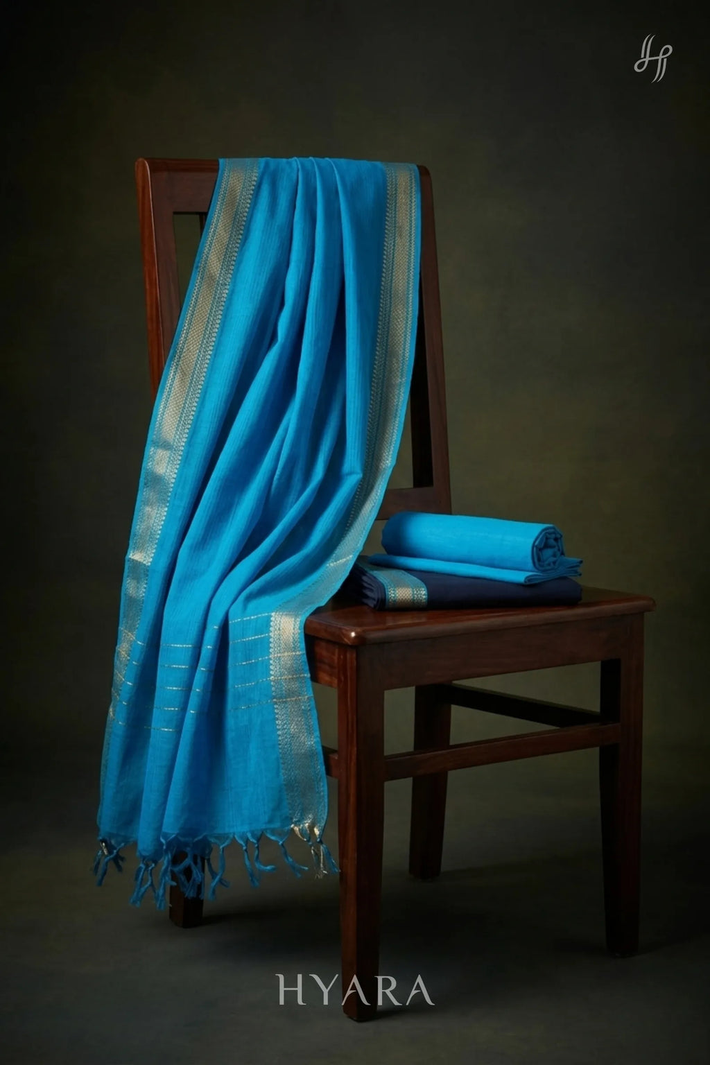 Rani Midnight Blue Mangalagiri Pure Handloom Cotton Unstitched Fabric