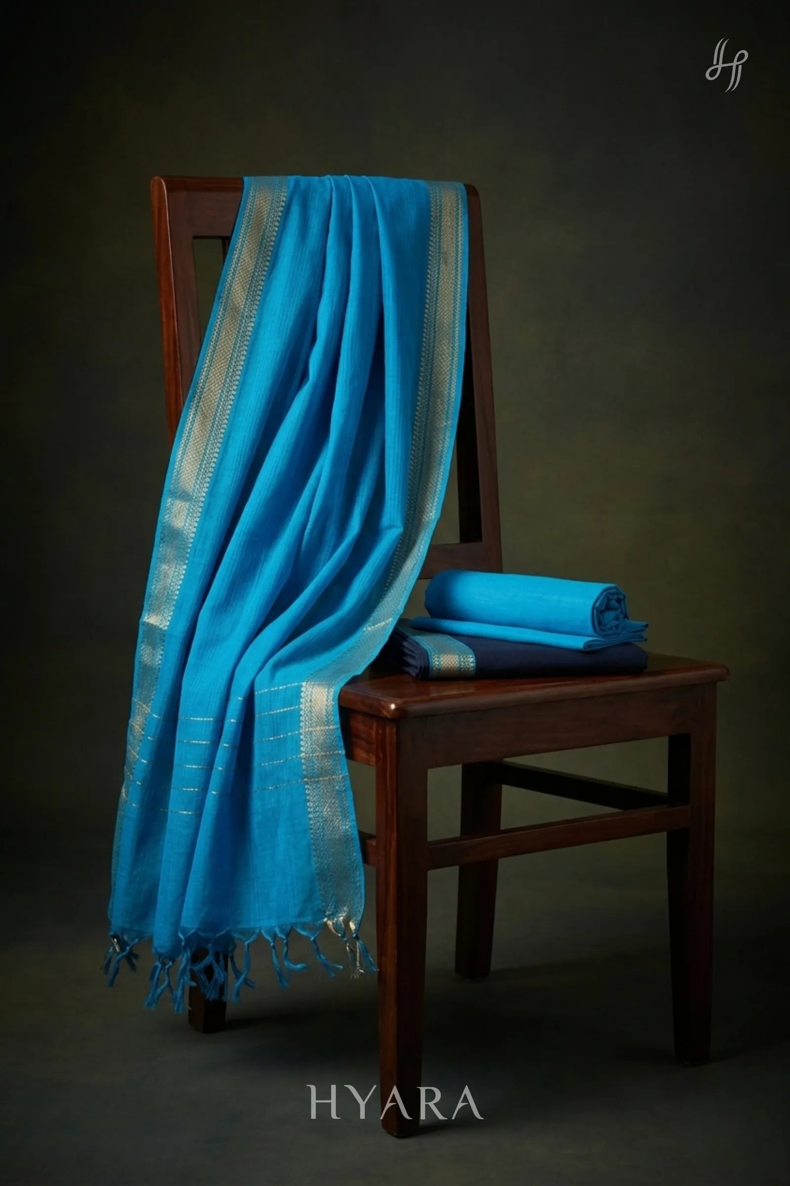 Rani Midnight Blue Mangalagiri Pure Handloom Cotton Unstitched Fabric