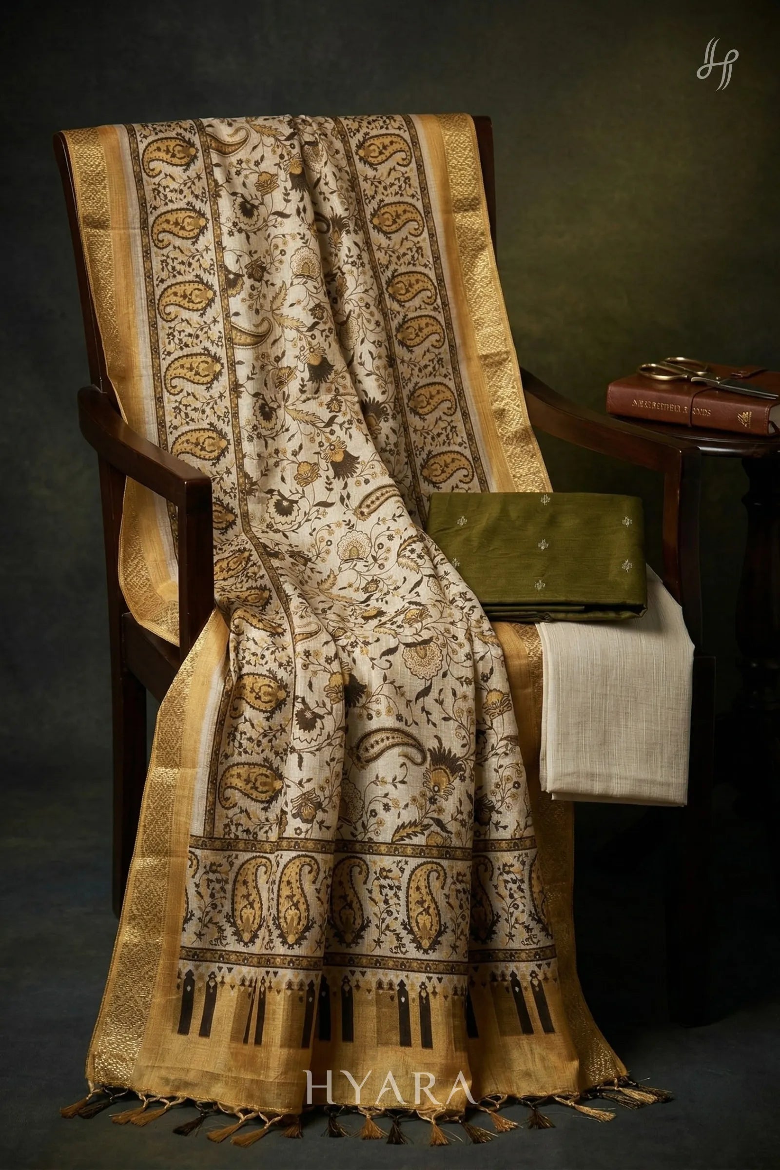 Veena Olive Green Raw Silk Cotton Unstitched Fabric