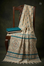Nisha Teal Blue Raw silk Handloom Cotton Unstitched Fabric