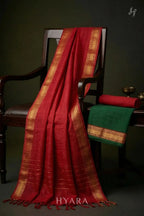 Sara Bottle Green Mangalagiri Handloom Cotton Unstitched Fabric Set