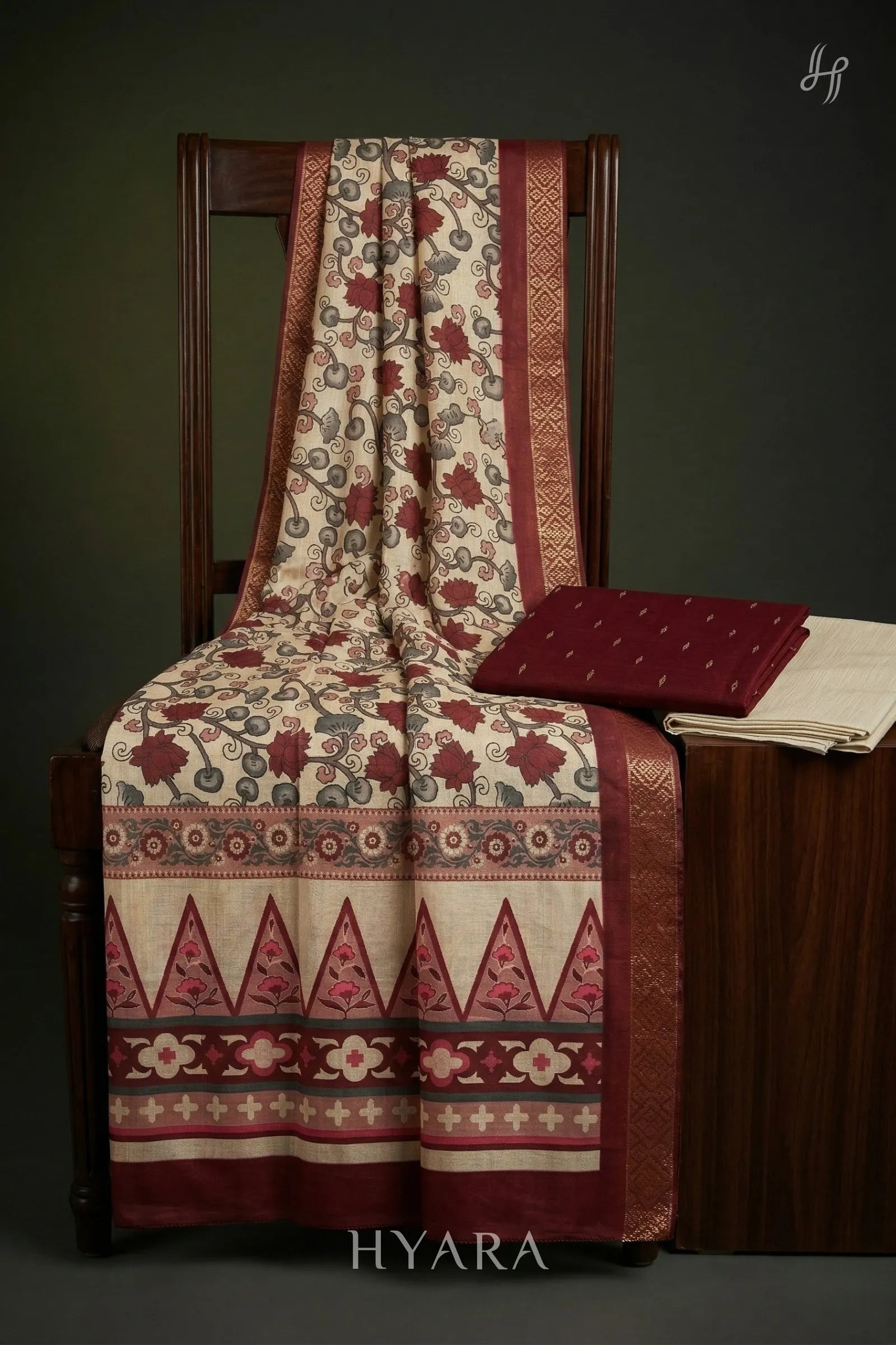 Maya Wine Red Raw Silk Cotton Unstitched Fabric