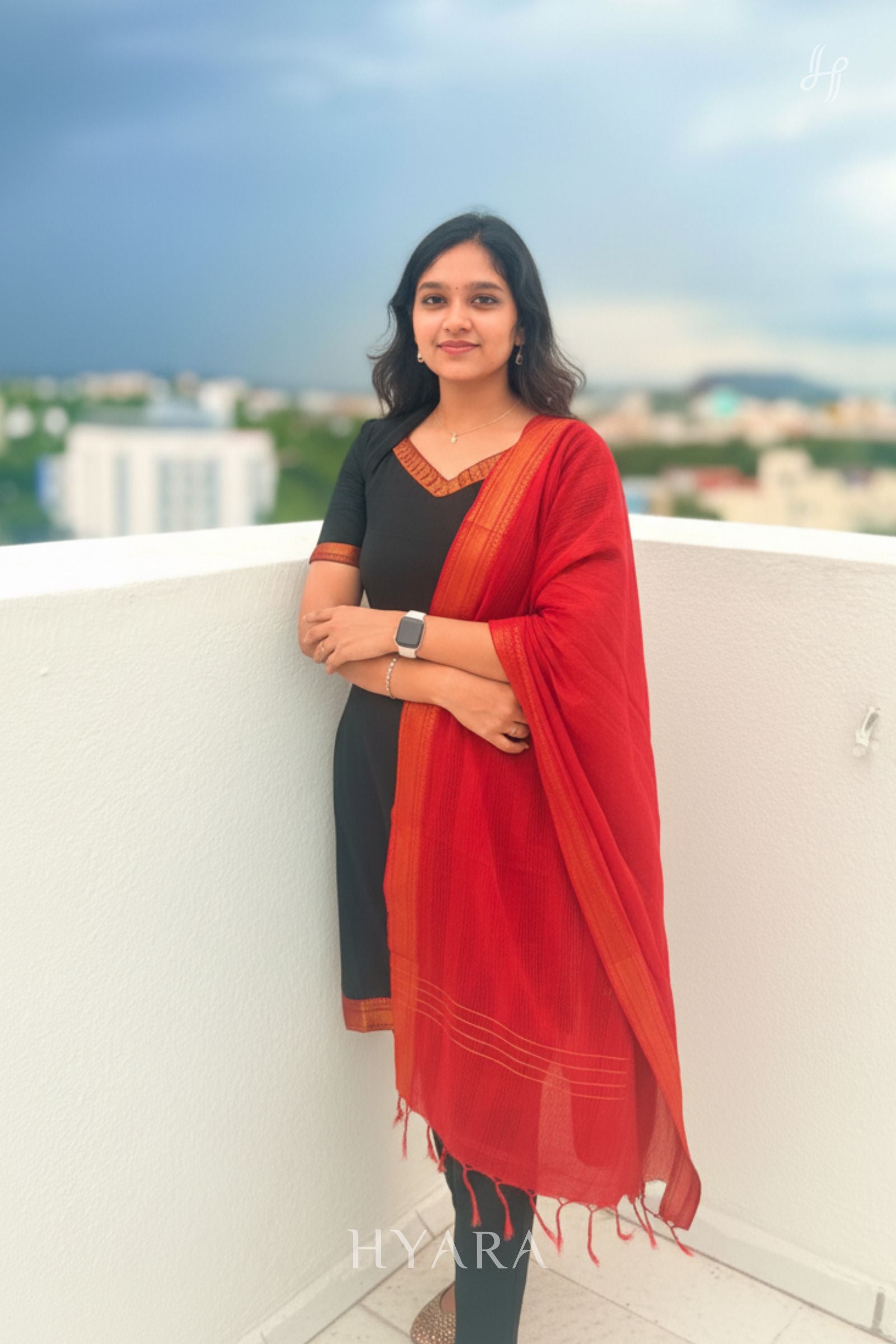 Kanmani – Black & Red Mangalagiri Cotton Suit Set