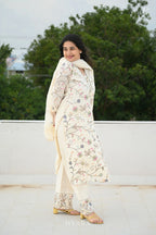Aaram – Ivory White Cotton Embroidered Suit Set