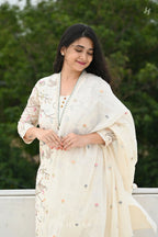Aaram – Ivory White Cotton Embroidered Suit Set