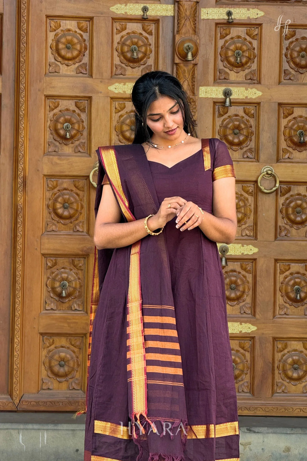 Alia – Maroon Mangalagiri Cotton Anarkali Kurti with Dupatta