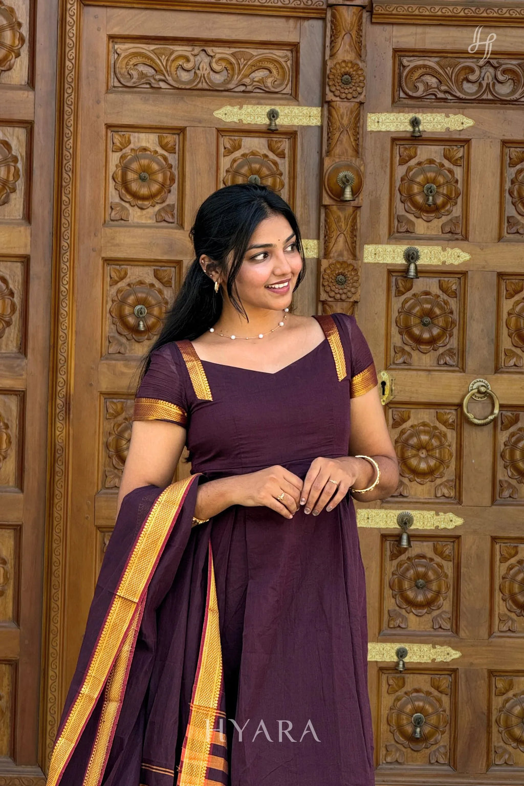 Alia – Maroon Mangalagiri Cotton Anarkali Kurti with Dupatta