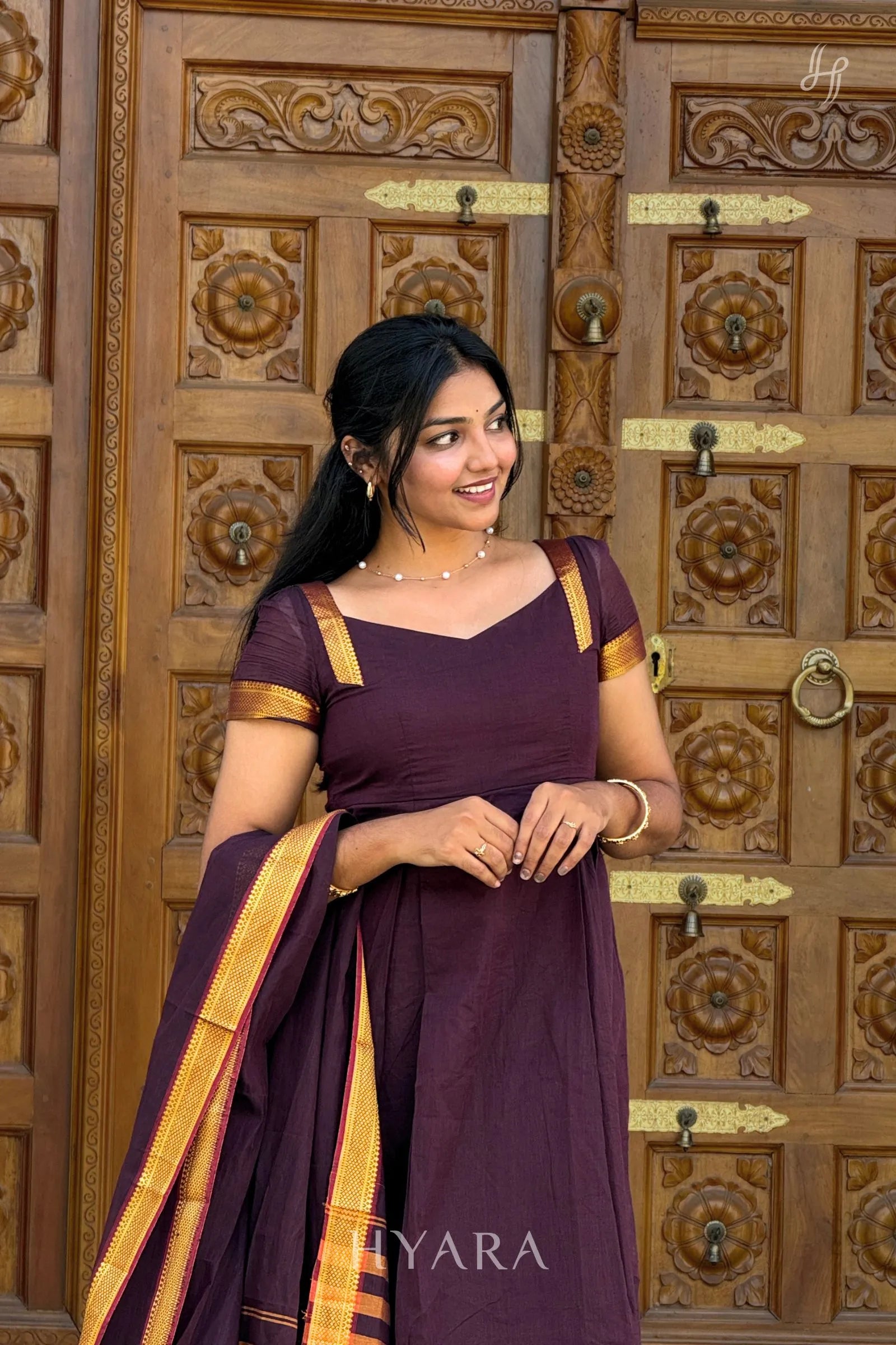 Alia – Maroon Mangalagiri Cotton Anarkali Kurti with Dupatta