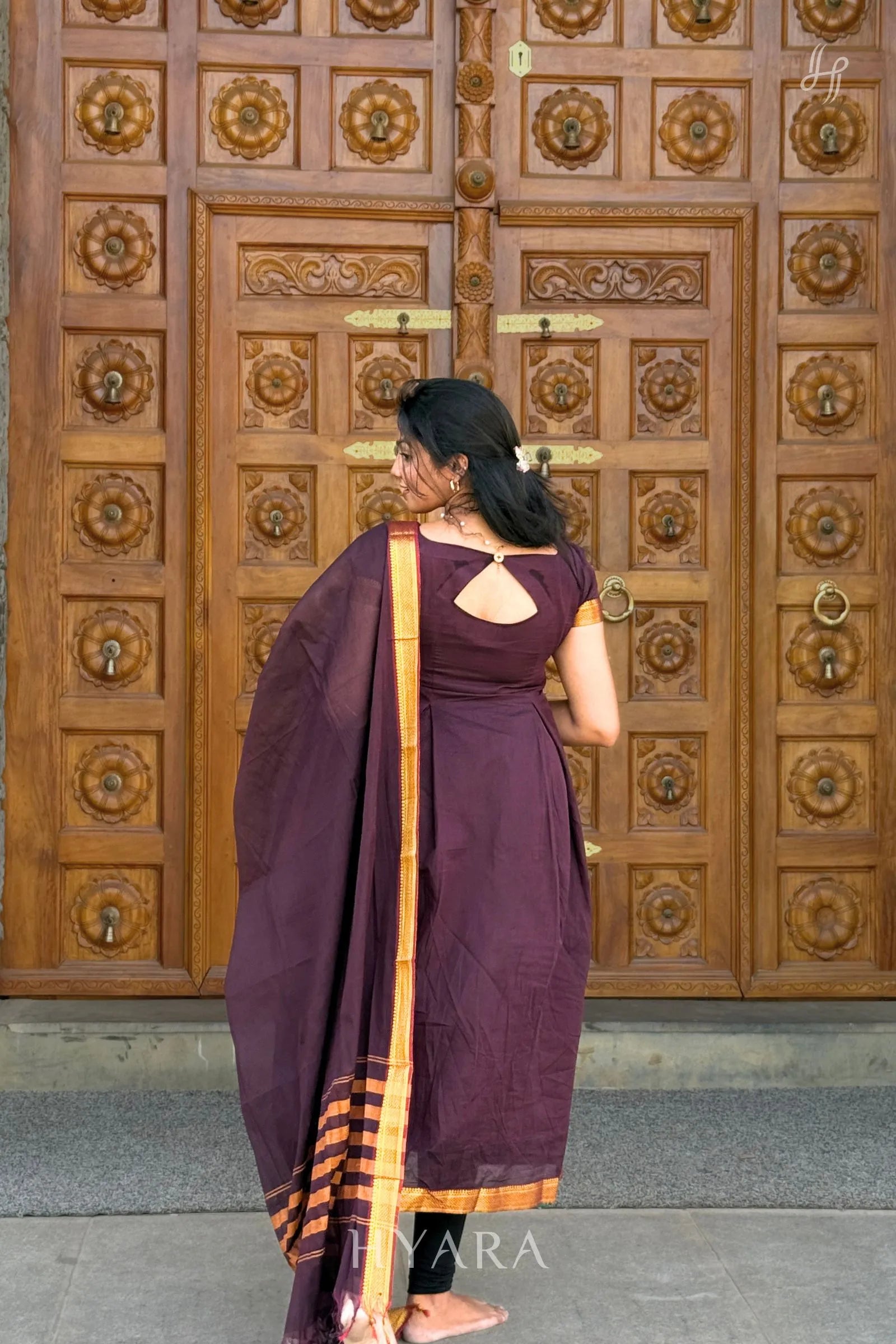Alia – Maroon Mangalagiri Cotton Anarkali Kurti with Dupatta