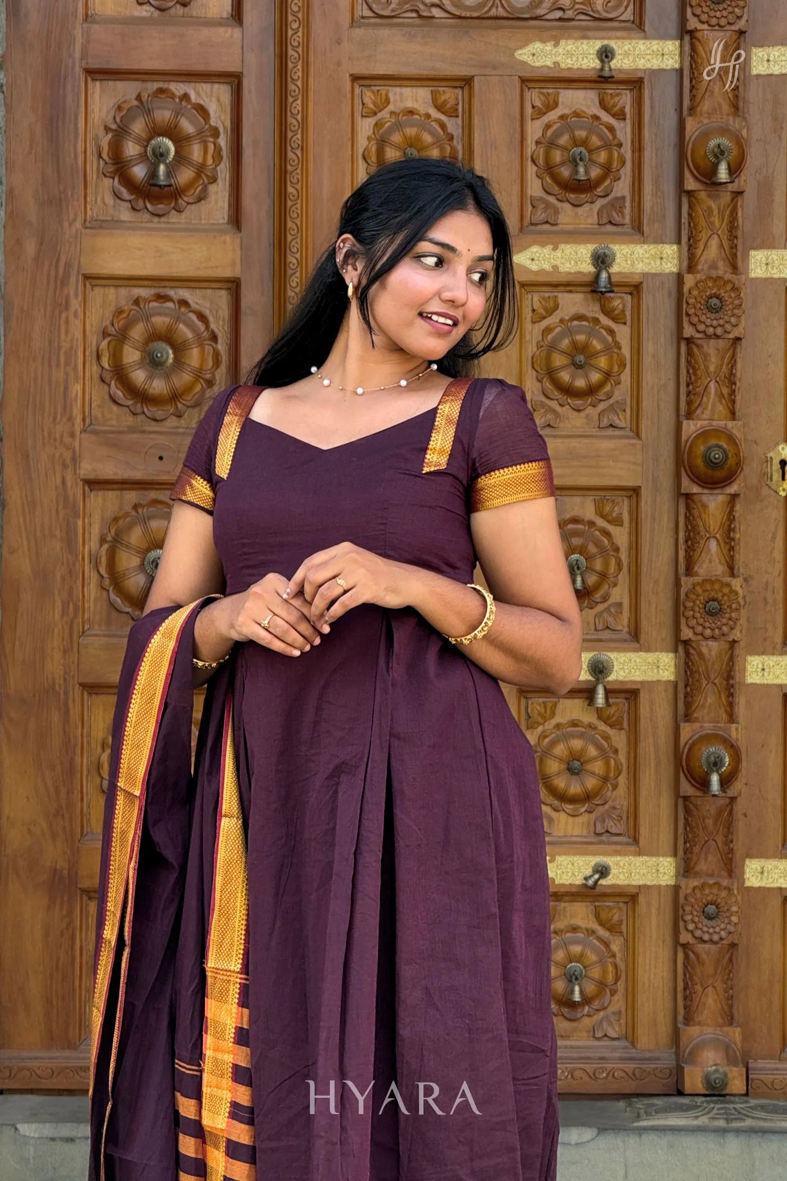 Alia – Maroon Mangalagiri Cotton Anarkali Kurti with Dupatta
