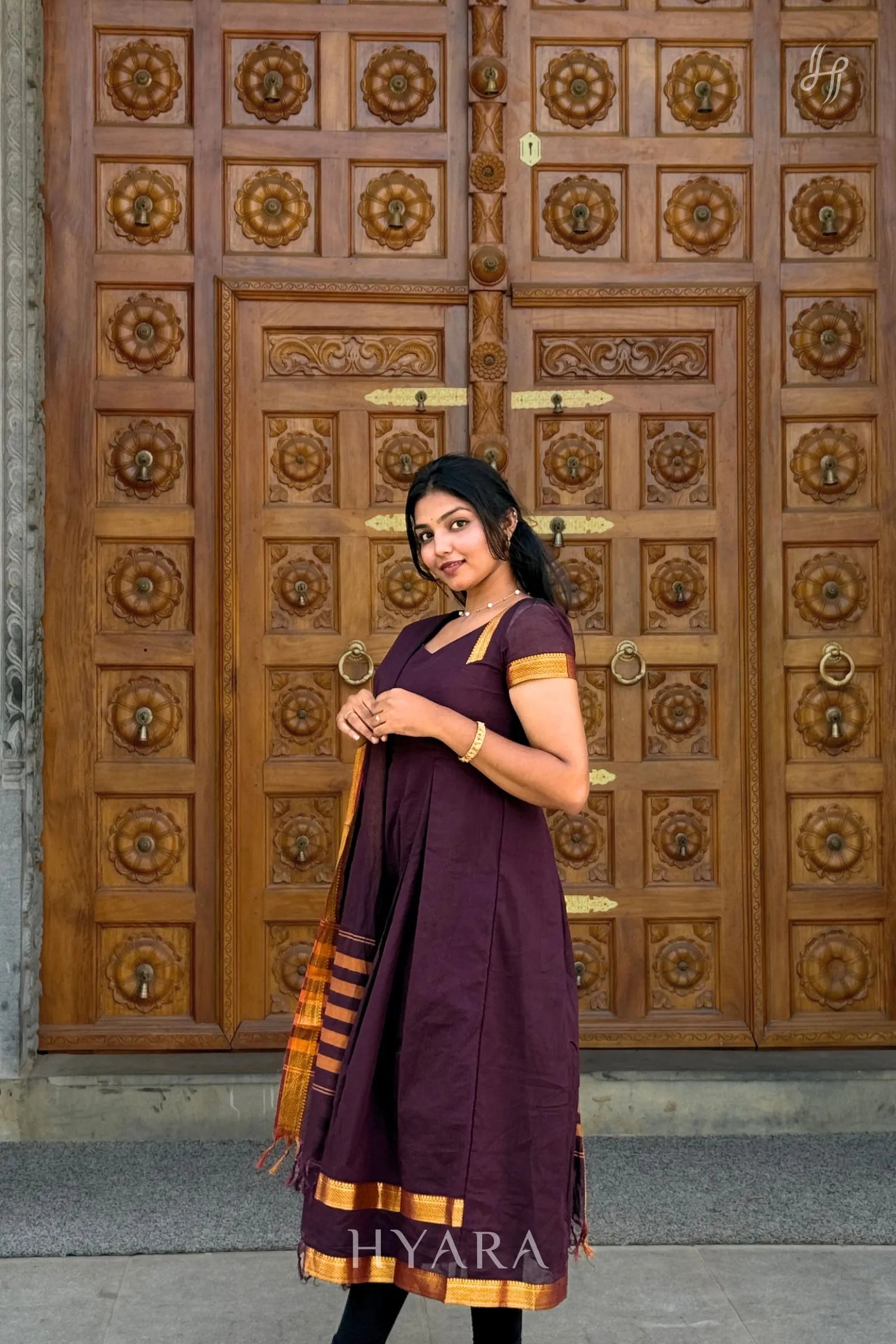 Alia – Maroon Mangalagiri Cotton Anarkali Kurti with Dupatta