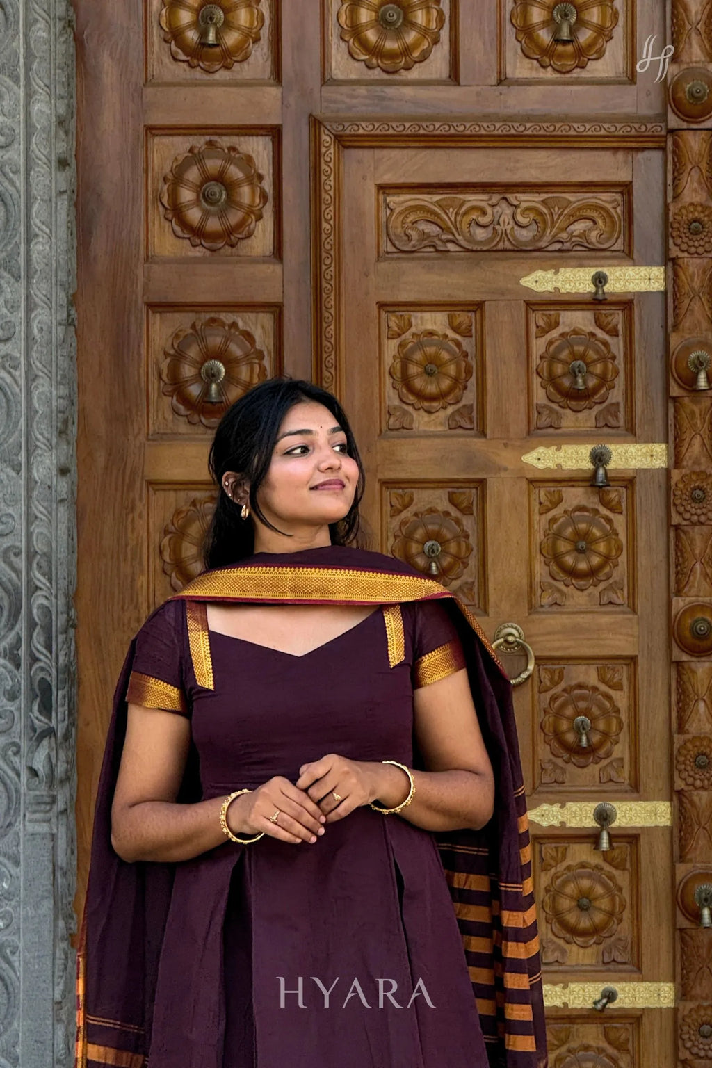 Alia – Maroon Mangalagiri Cotton Anarkali Kurti with Dupatta