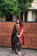 Amoha – Maroon & Black Mangalagiri Cotton Suit Set