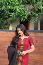 Amoha – Maroon & Black Mangalagiri Cotton Suit Set