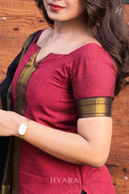 Amoha – Maroon & Black Mangalagiri Cotton Suit Set
