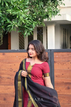 Amoha – Maroon & Black Mangalagiri Cotton Suit Set