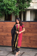 Amoha – Maroon & Black Mangalagiri Cotton Suit Set