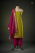 Amudha Parrot Green Mangalagiri Cotton Unstitched Fabric