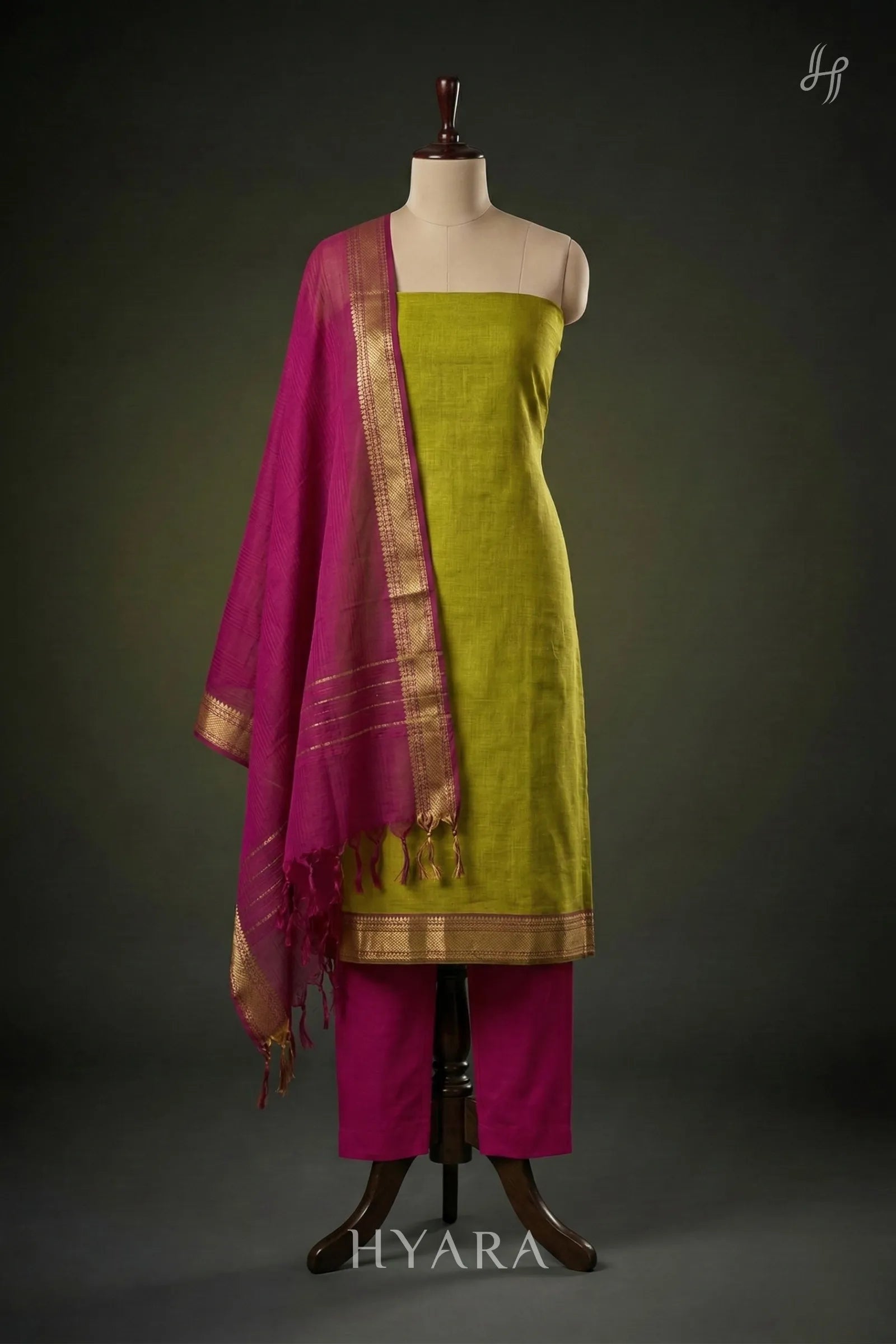 Amudha Parrot Green Mangalagiri Cotton Unstitched Fabric