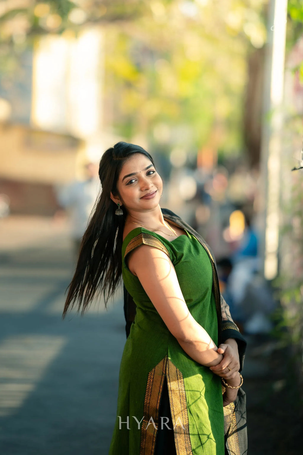 Anika – Green & Black Mangalagiri Cotton Suit Set
