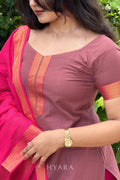 Chocolate – Mauve Brown & Hot Pink Mangalagiri Cotton Suit Set