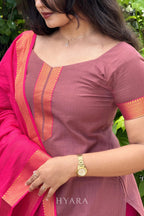 Chocolate – Mauve Brown & Hot Pink Mangalagiri Cotton Suit Set