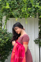 Chocolate – Mauve Brown & Hot Pink Mangalagiri Cotton Suit Set