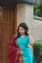 Megha – Teal & Maroon Mangalagiri Cotton Suit Set
