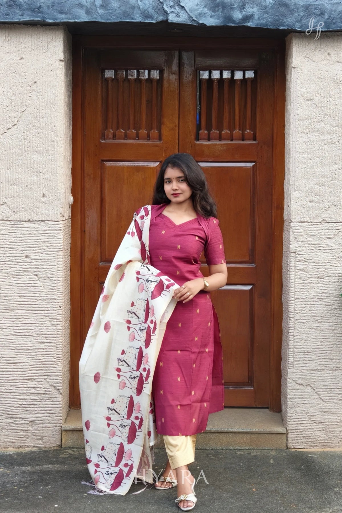 Harshini – Rose Pink Raw Silk Suit Set with Printed Dupatta