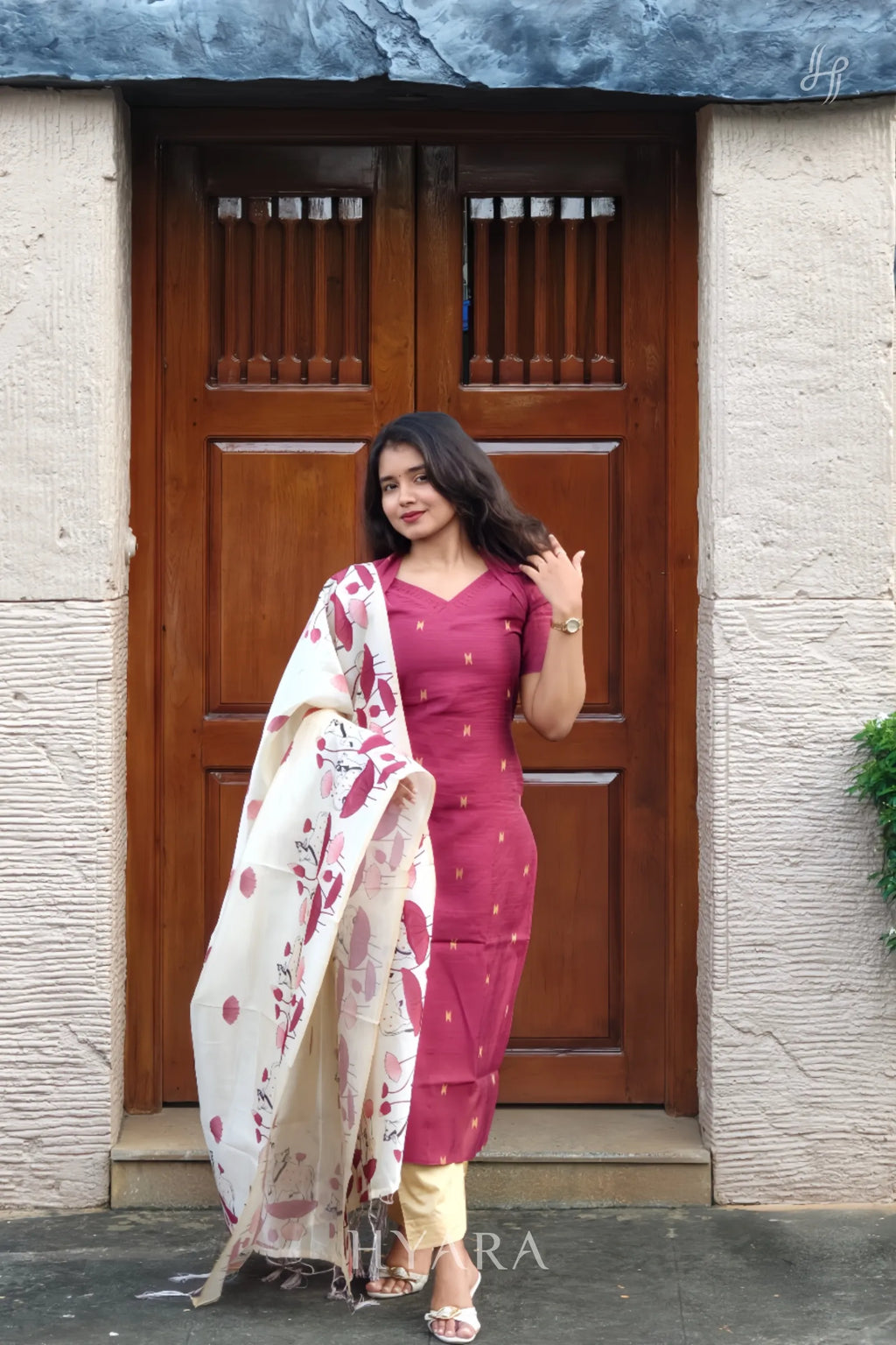 Harshini – Rose Pink Raw Silk Suit Set with Printed Dupatta