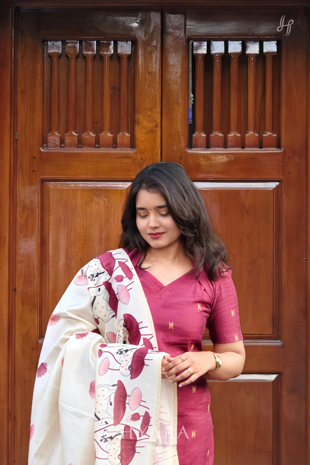 Harshini – Rose Pink Raw Silk Suit Set with Printed Dupatta