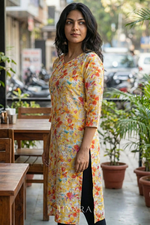 Aanya Floral Yellow Kurti