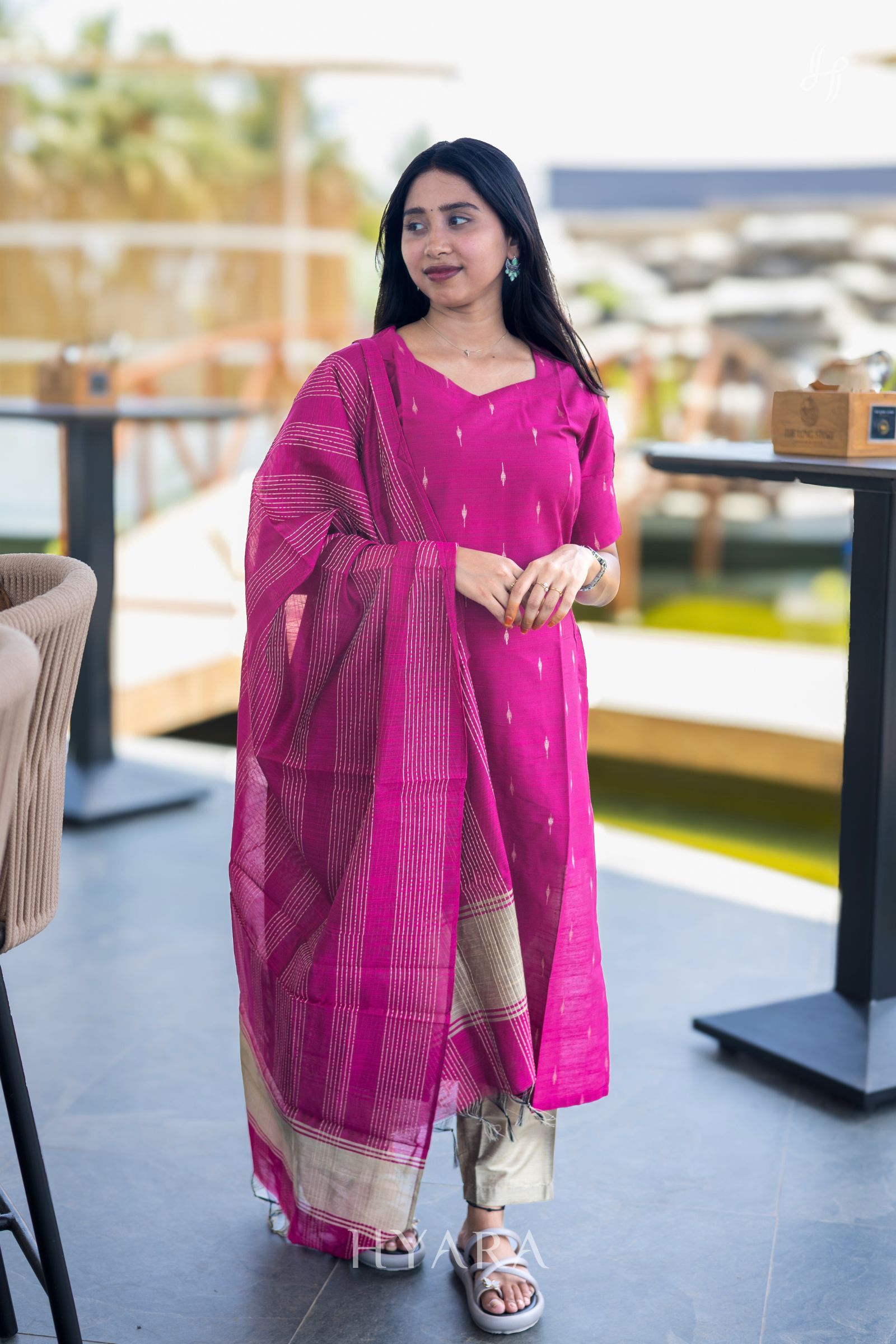 Aayana Rose Pink Raw Silk Kurti Set