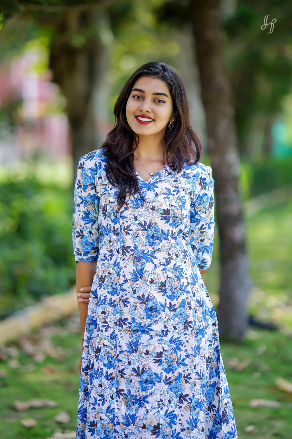 Nyra Blue Princess-Cut Floral Maxi