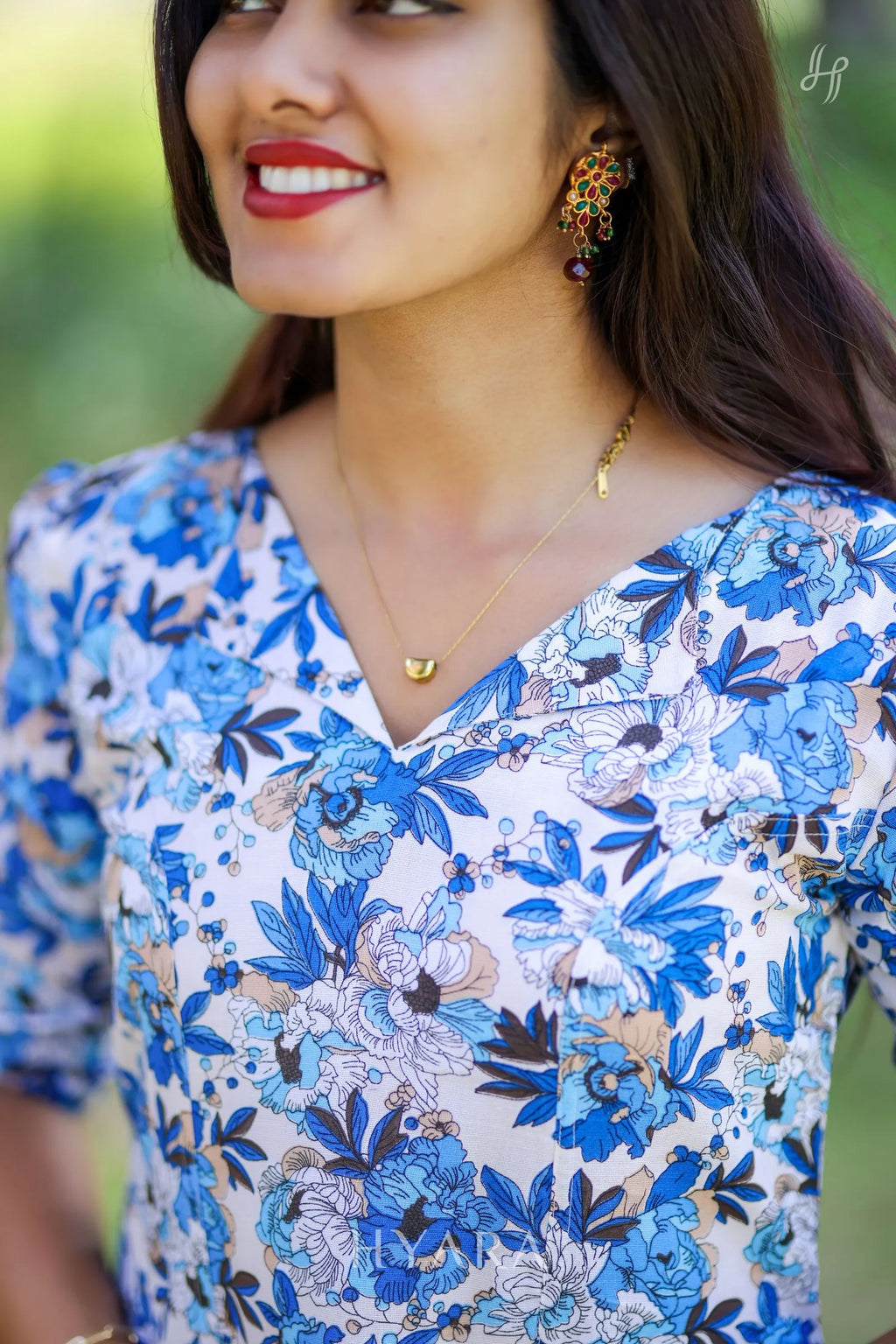 Nyra Blue Princess-Cut Floral Maxi