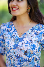 Nyra Blue Princess-Cut Floral Maxi